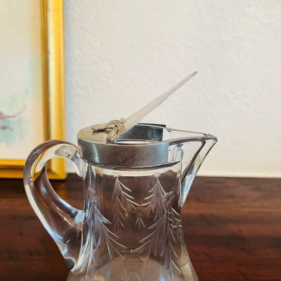 Antique Heisey Glass Syrup 1910 Victorian Hand Etch Cottagecore Colony Pat'D - Picture 6 of 9